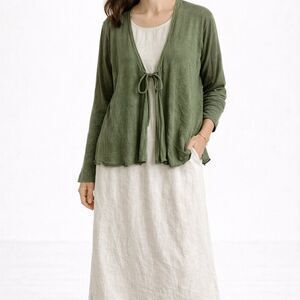 Cut loose tie front Green long sleeve cardigan Size Large Lagelook Boho y2k